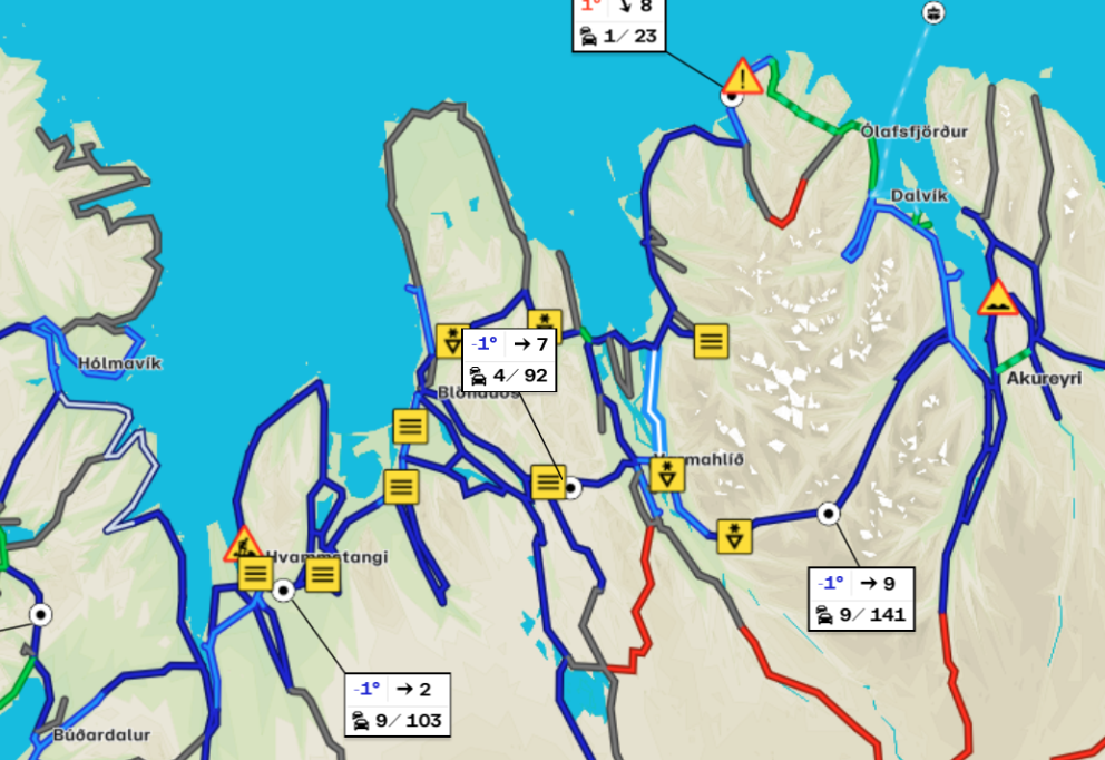 Færð á vegum á Norðurlandi vestra upp úr kl. 9 í morgun. SKJÁSKOT