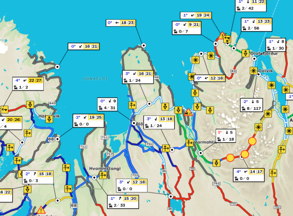 Svona leit umferðarkort Vegagerðarinnar út á milli átta og hálfníu í morgun. SKJÁSKOT