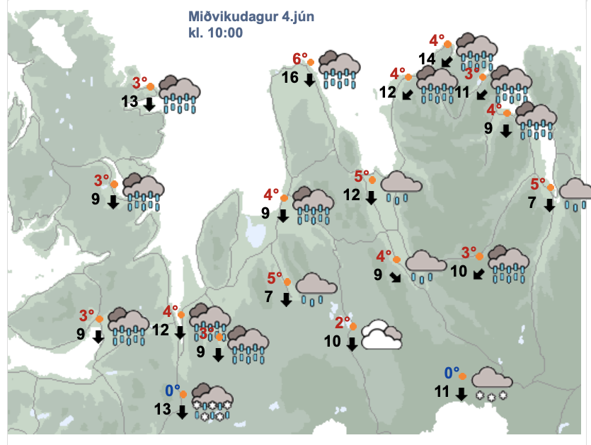 Svona lítur veðurspáin út fyrir Norðurland vestra og Strandir kl. 10. SKJÁSKOT AF VEÐUR.IS