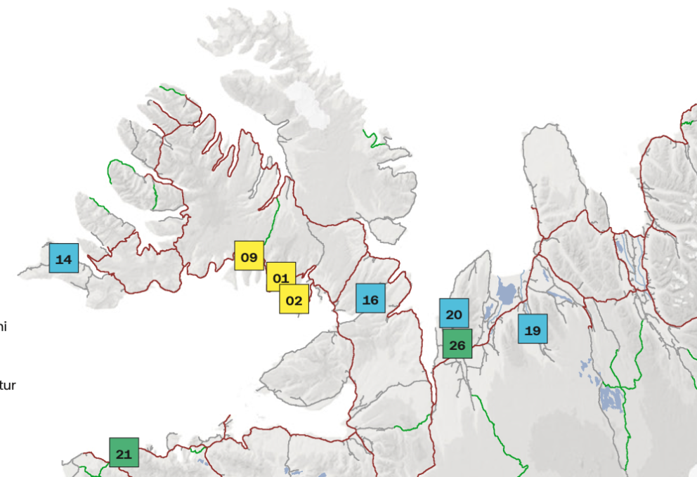 Partur af framkvæmdakorti Vegagerðarinnar. Númerin á kortinu vísa í textann sem fylgja fréttinni. MYND ÚR FRAMKVÆMDAFRÉTTUM VEGAGERRÐARINNAR