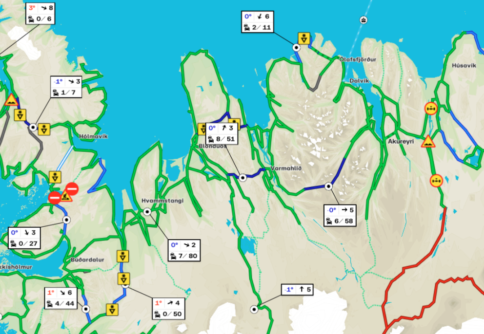 Umferðarkort Vegagerðarinnar frá því um 8:30 í morgun. SKJÁSKOT