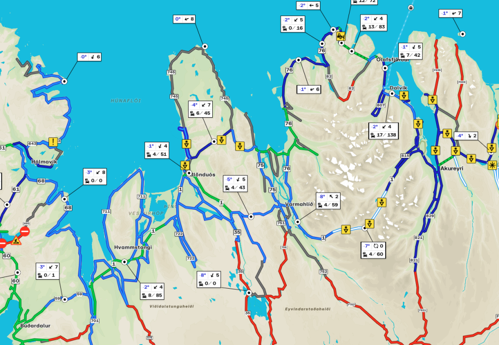 Umferðarkort Vegagerðarinnar frá því um kl. hálf níu í morgun. SKJÁSKOT