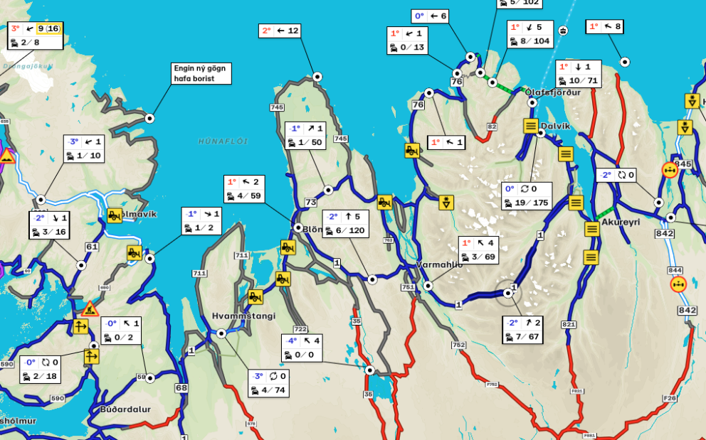 Umferðarkort Vegagerðarinnar frá því kl. 8:55 í morgun. SKJÁSKOT