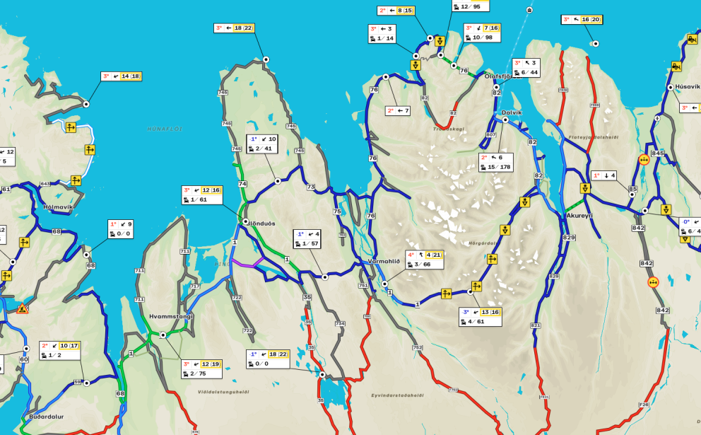 Umferðarkort Vegagerðarinnar frá því skömmu fyrir níu í morgun. SKJÁSKOT