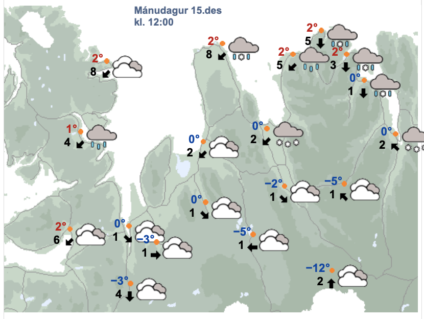 Svona gerir Veðurstofan ráð fyrir að veðrið verði á Norðurlandi vestra um kl. 12. SKJÁSKOT