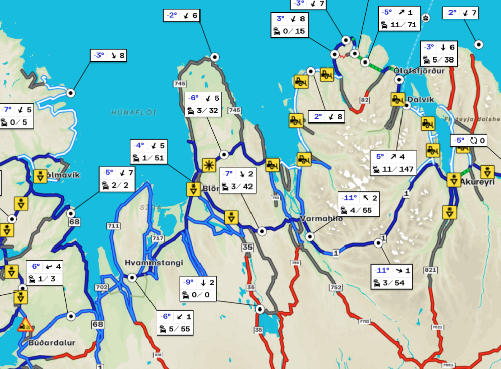 Skjáskot af umferðarvef Vegagerðarinnar frá því um kl. 8:30 í morgun.
