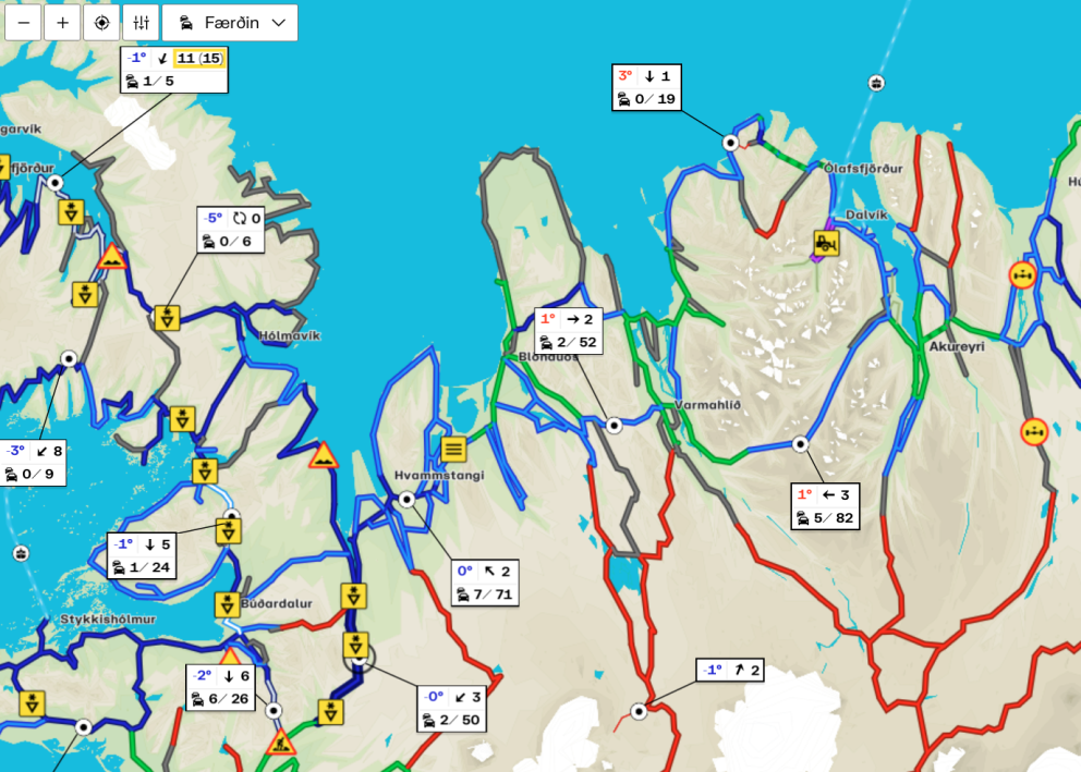 Umferðarkort Vegagerðarinnar frá því um 8.40 í morgun. SKJÁSKOT