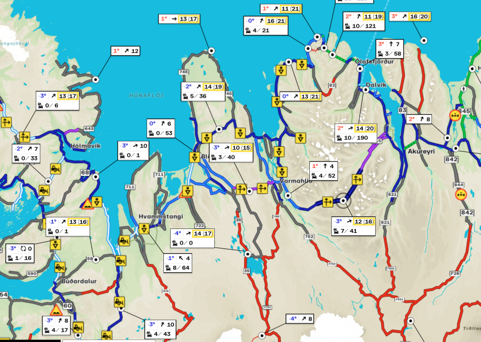 Umferðarkort Vegagerðarinnar frá því kl. 8:48 í morgun. SKJÁSKOT