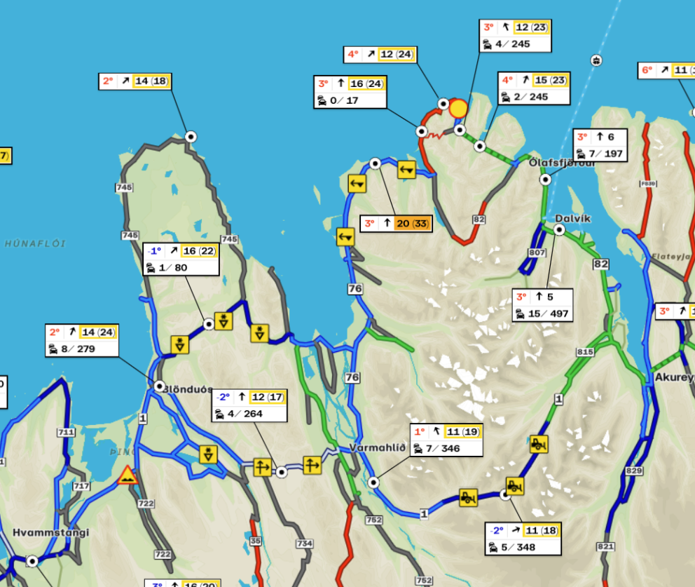 Umferðarkort Vegagerðarinnar frá því um 15:30 í dag. SKJÁSKOT