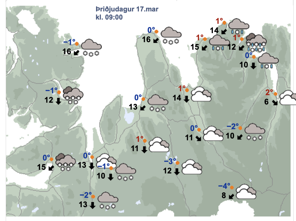 Spáin kl. 9 í fyrramálið. SKJÁSKOT AF VEÐUR.IS