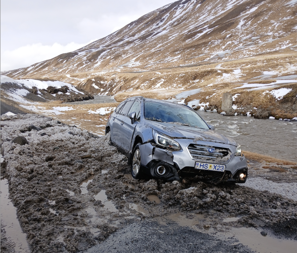 Þarna má sjá mynd af bílnum eftir atvikið. MYND AÐSEND