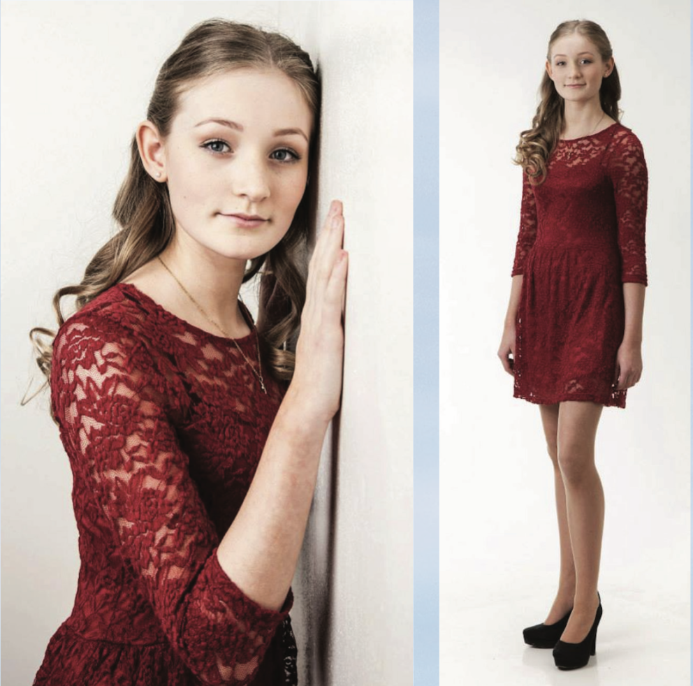 Halla Sigríður í fermingarmyndatökunni. Á myndinni til hægri sjást skórnir endingargóður. MYNDIR AÐSENDAR