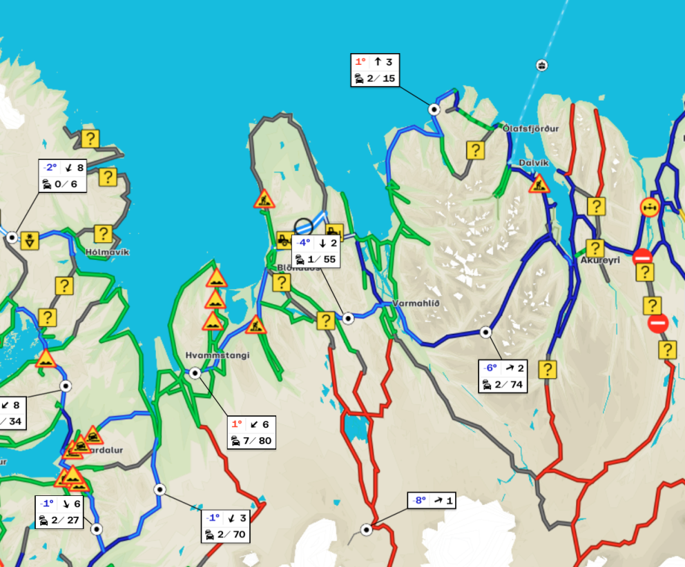 Umferðarkort Vegagerðarinnar frá því um kl. 8:30 í morgun. SKJÁSKOT