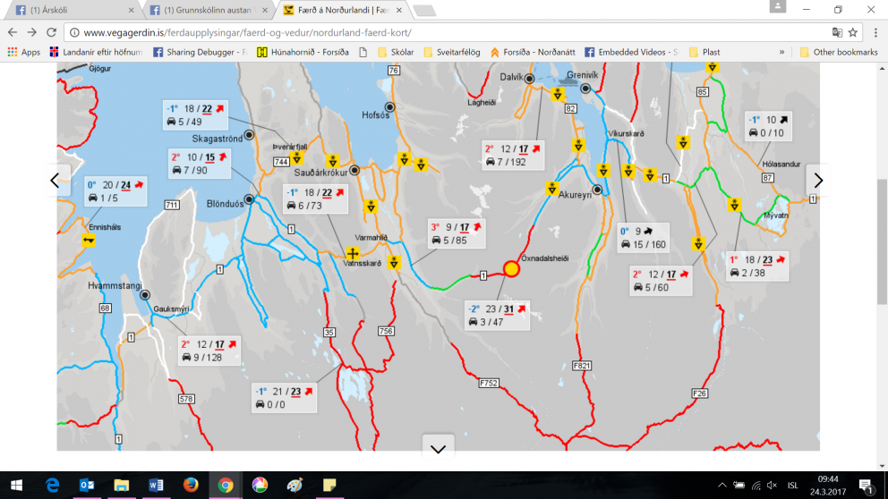 Vefur Vegagerðarinnar, vegagerdin.is, kl. 9:50.