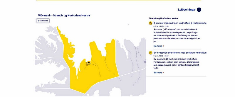 Skjáskot af vef Veðurstofunnar.