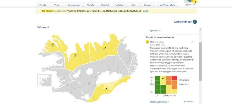 Skjáskot af vef Veðurstofunnar 4. október kl. 10:10