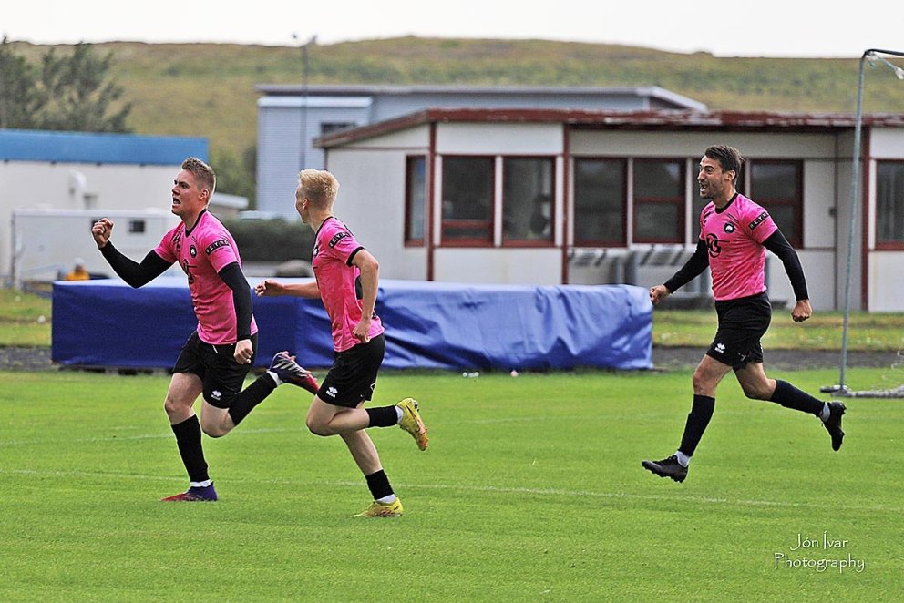 Orri Arason fagnar eftir að hafa skorað sigurmarkið. MYND: JÓN ÍVAR PHOTOGRAPHY