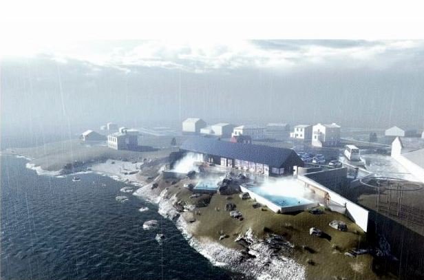 Mynd af mögulegri uppbyggingu sjóbaða á Skagaströnd.