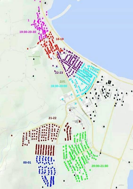Hér má sjá hvernig rafmagn er skammtað eftir hverfum á Sauðárkróki.