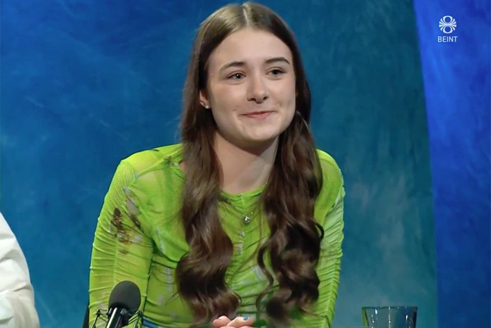 Sólveig Erla í Sjónvarpinu í gær. Hægt er að horfa á keppnina á Rúv.is. SKJÁSKOT