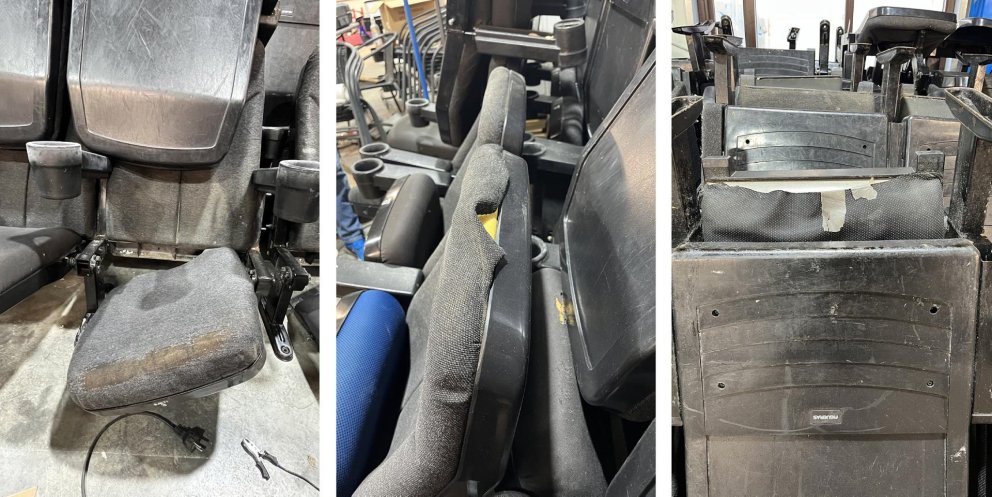 Hér má sjá í hvaða ástandi stólarnir voru – svo má að sjálfsögðu deila um hvort ákvörðun sveitarfélagsins hafi verið rétt. En það má geta sér þess til að stólarnir hafi verið í misjöfnu ástandi. MYNDIR AÐSENDAR