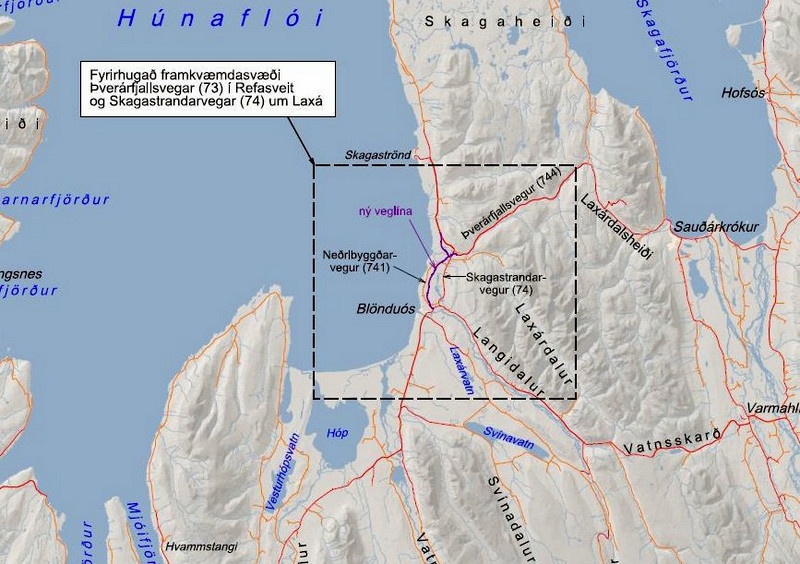 Myndin sýnir hina nýu veglínu. Mynd: Vegagerdin.is