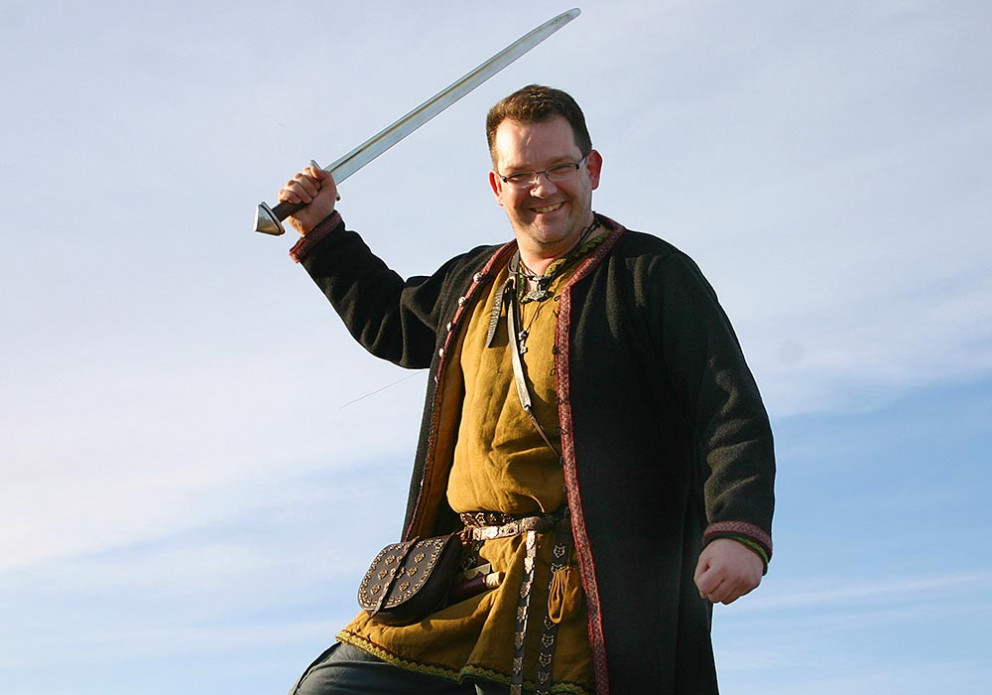 Jón Daníel æfir fyrir Víkingahátíð á Króknum.