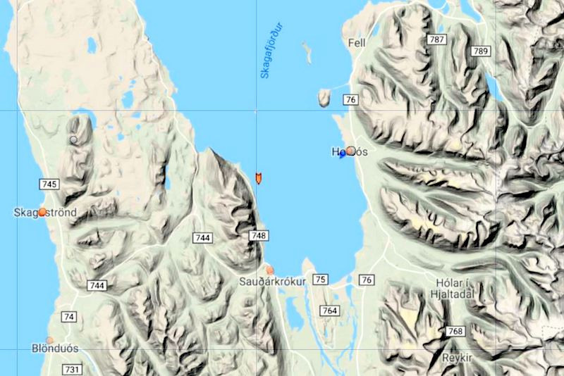 Báturinn sökk undan Reykjardiski á Reykjaströnd. Mynd: Skjáskot af MarineTraffic.com.