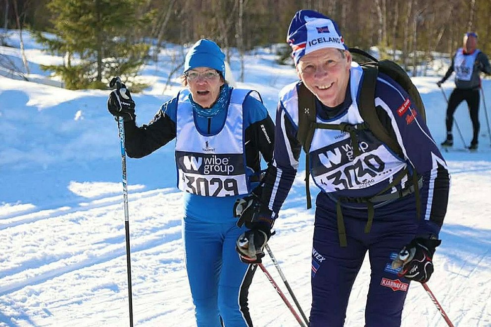 Guðrún og Magnús á fullu spani í Vasa-göngunni. MYNDIR AÐSENDAR