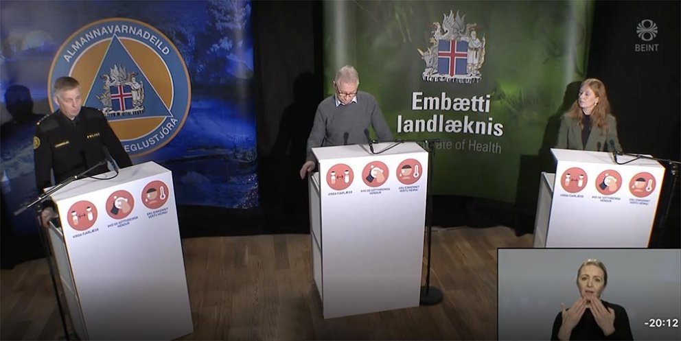 Viðir, Þórólfur og Selma – ekki Alma – á fundinum í morgun. SKJÁSKOT AF RÚV