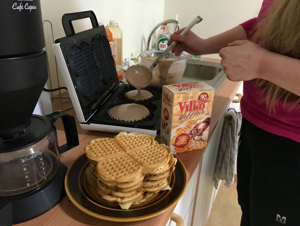Vilko vöfflurnar í nýja tvöfalda vöfflujárninu sem ég fékk í Skaffó:) MYNDIR:ÓLI ARNAR