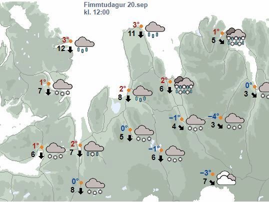 Svona lítur veðurkortið út fyrir fimmtudaginn. Skjáskot af vedur.is