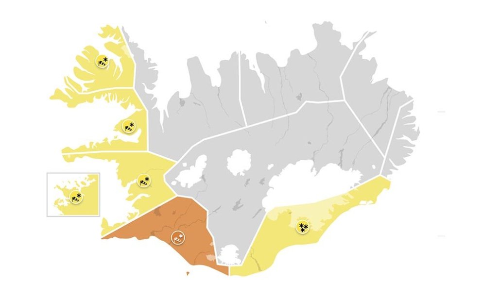 Veðurviðvaranir á landinu kl. 9 í fyrramálið (31. desember 2022). SKJÁSKOT AF VEF VEÐURSTOFUNNAR