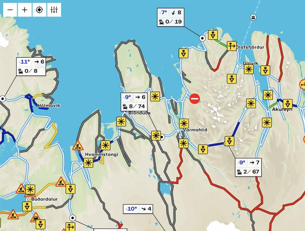 Færðin upp úr kl. 0 í morgun. SKJÁSKOT