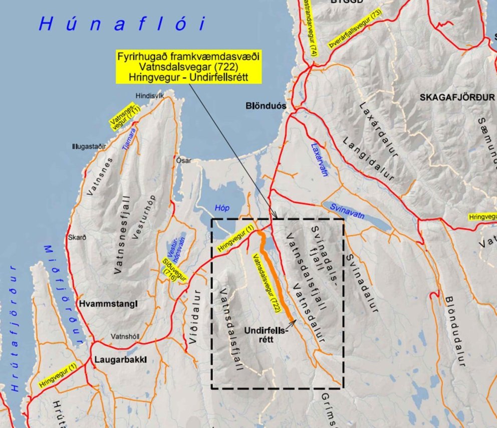 Framkvæmdasvæðið er innan svarta rammans. Mynd: island.is/s/skipulagsstofnun