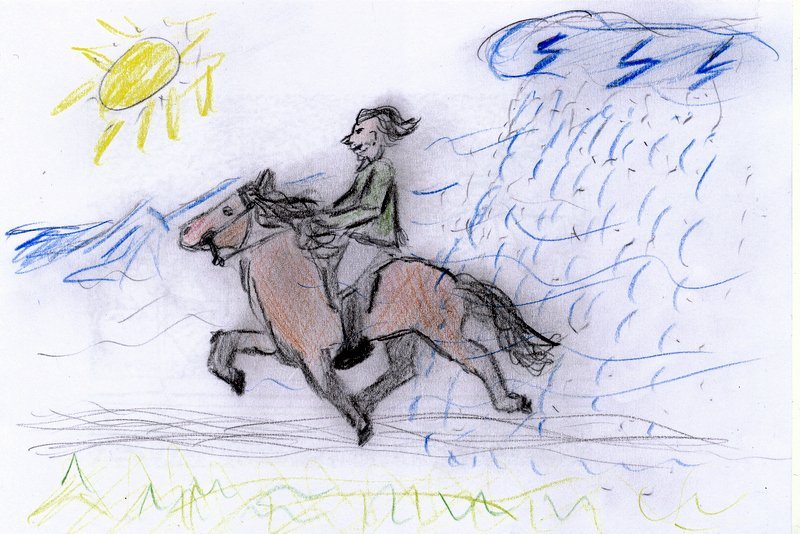 „Ó, vökur er sú jarpa.“ Teikning: PF.