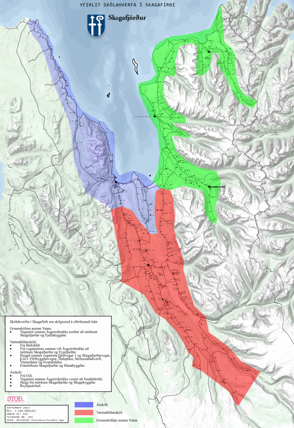 Yfirlit skólahverfa í Skagafirði. MYND SVEITARFÉLAGIÐ SKAGAFJÖRÐUR