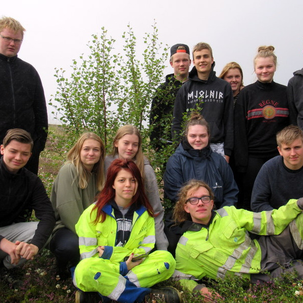 Vaskur hópur ungmenna frá Blöndustöð Landsvirkjunar gróðursetti nýlega á tólfta hundrað birkiplöntur við endurheimt Brimnesskóga í Skagafirði. Aðsendar myndir.