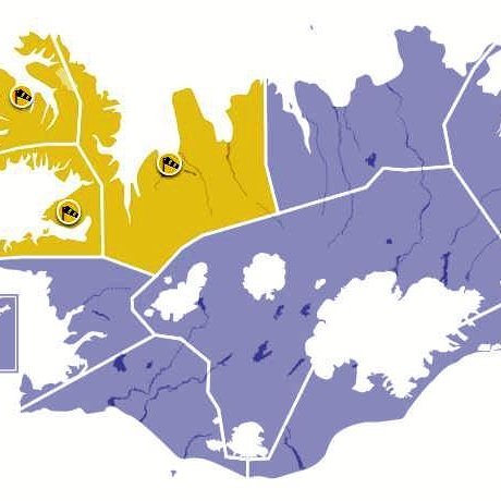 Gular viðvaranir í dag. Kort:Veðurstofan