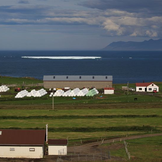 Ísjakinn er skammt frá landi. Mynd með frétt á www.mbl.is