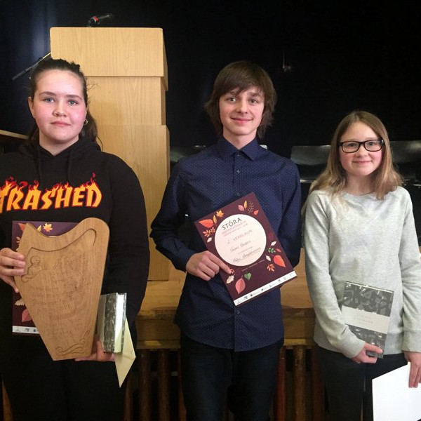 Þessi þrjú þóttu lesa best. F.v. Klara Ósk Hjartardóttir úr Höfðaskóla, Valdas Kaubrys úr Húnavallaskóla og Máney Dýrunn Þorsteinsdóttir úr Grunnskóla Húnaþings vestra. Mynd: Facebooksíða Grunnskóla Húnaþings vestra.