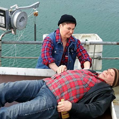 Sæunn Hrönn Jóhannesdóttir og Sigmundur Jóhannesson í gervum sínum í Pungum og pelastikki. Aðsend mynd.