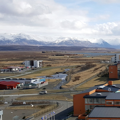 Séð yfir skólasvæði FNV. Næst er heimavistin þar fyrir ofan er bóknámshúsið og hátæknimenntasetrið rauð bygging og hvít til vistri. Mynd: PF