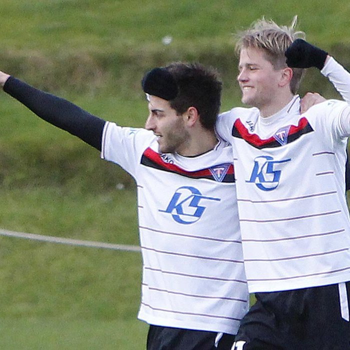 Stefan og Arnar – markamaskínur Tindastóls fagna öðru marki Lamanna í dag. MYND: ÓAB