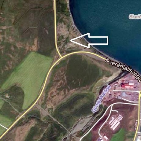 Örin bendir á gamla urðunarstaðinn á Skarðsmóum sem aflagður var árið 2014.