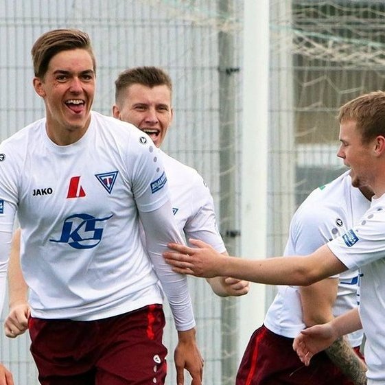 Konni fagnar marki gegn Sindra í sumar. MYND: ÓAB