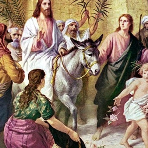 Það þótti tíðindum sæta þegar Jesús kom ríðandi á asna inn í borgina Jerúsalem forðum daga. Mynd af Netinu.