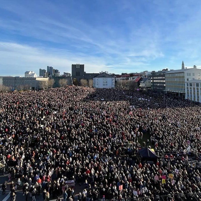 Frá samstöðufundi vegna kvennaverkfalls 2023. MYND RÚV / Ragnar Visage
