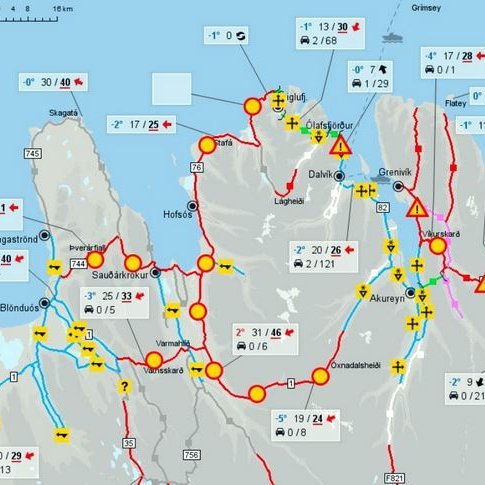Kort Vegagerðarinnar frá því kl. 13:21 í dag.