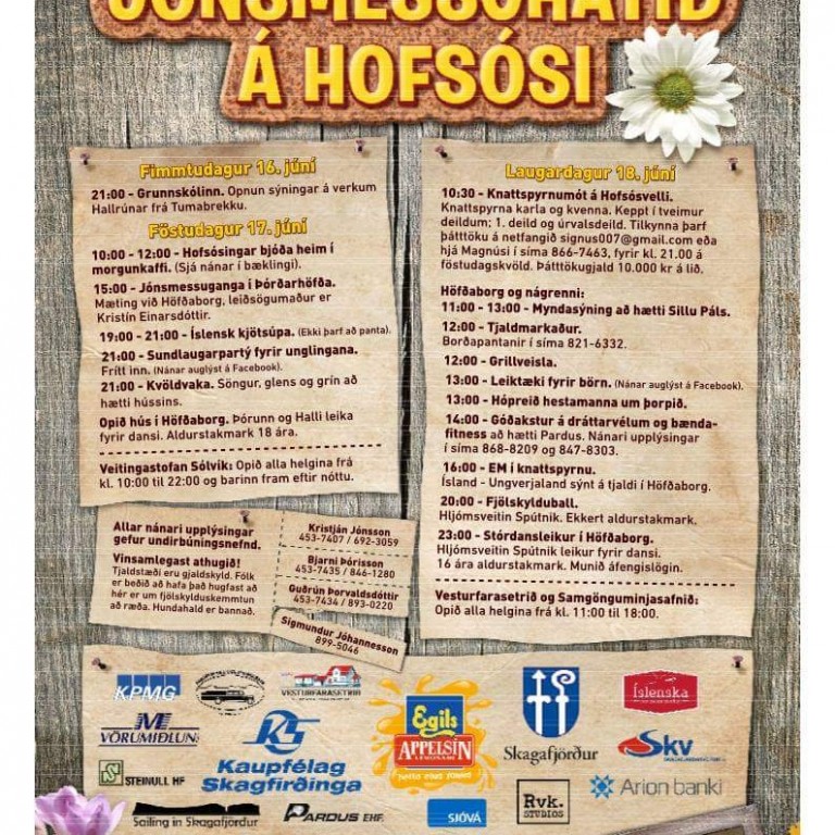 Gönguferð í Þórðarhöfða og myndlistarsýning Hallrúnar frá Tumabrekku eru meðal dagskrárliða á Jónsmessuhátíð í sumar.